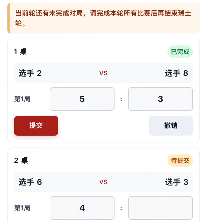 真实记分界面片段，使用演示选手名单。